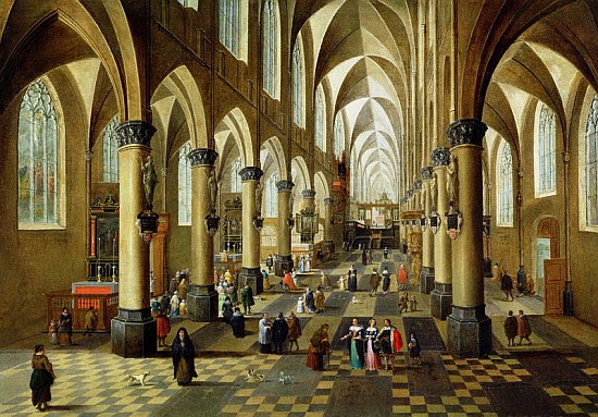 Figures gathered in a Church Interior, 17th century von Pieter the Younger Neeffs