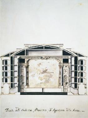 Cross section view of a theatre on the Grand Canal showing the stage and orchest 1787