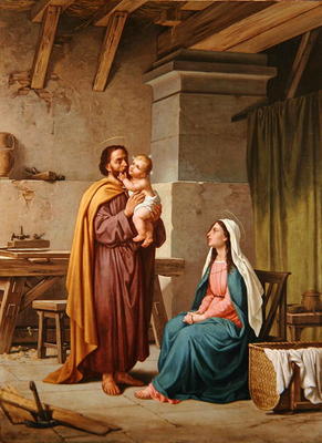 The Holy Family in St Joseph's Workshop (oil on canvas) von Pietro Pezzati