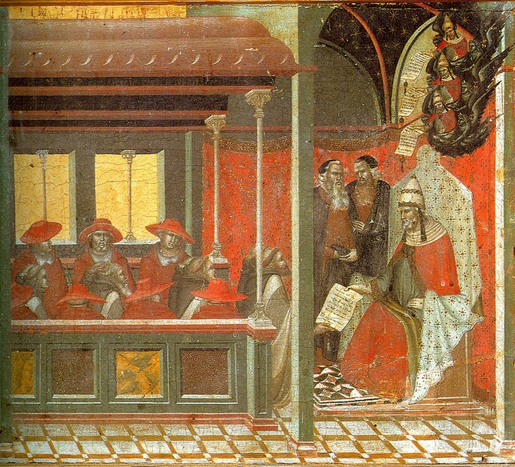 Der Papst Johannes XXII. approbiert die Regel der Karmeliten (Flügelaltar des "Karmel") von Pietro Lorenzetti