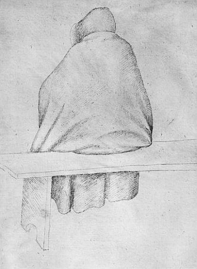 Monk seated on a bench, seen from behind, from the The Vallardi Album von Pisanello