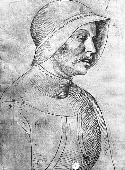 Soldier wearing a helmet, from the The Vallardi Album von Pisanello