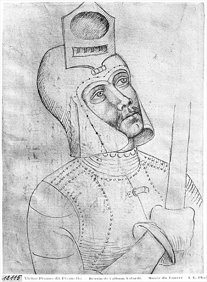 Soldier wearing a visored helmet, from the The Vallardi Album von Pisanello