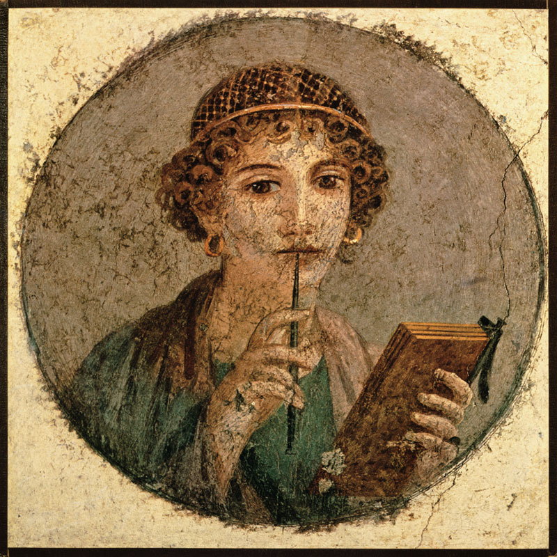 Bildnis einer jungen Frau mit Griffel und Schreibtäfelchen von Pompeji, Wandmalerei