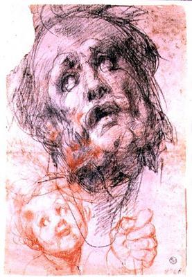 Study of the head of St. Joseph, the head of a child and a fist for the 'Holy Family with Saints' (P 1621