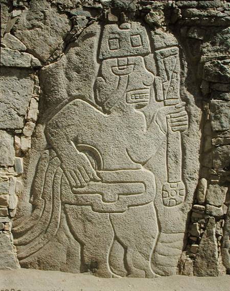 Stela depicting a warrior holding a club, Chavin Culture von Pre-Columbian