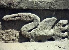 Bird design on one of the walls inside the ruined pre-Inca city, built by the Chimu c.1300
