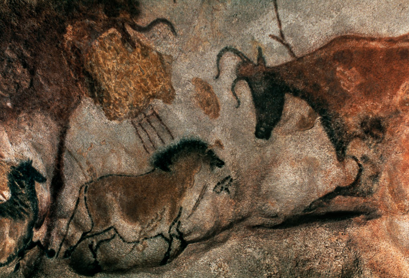 Rock painting showing a horse and a cow von Prehistoric