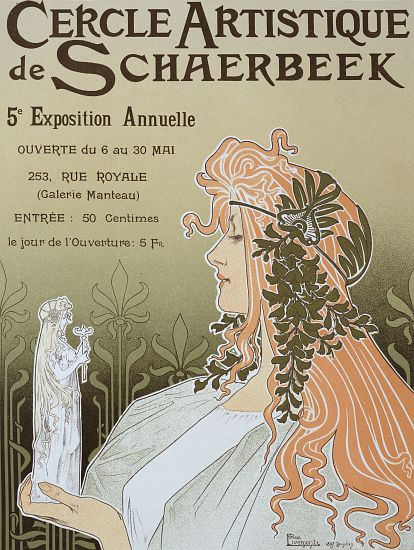 Reproduction of a poster advertising 'Schaerbeek's Artistic Circle, the Fifth Annual Exhibition', Ga von Privat Livemont