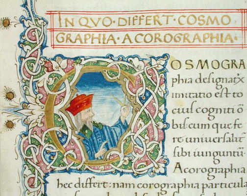 Ms Lat 463 fol.21r Historiated initial 'C' with a portrait of Ptolemy (c.90-168) from a Map of the W von Ptolemy