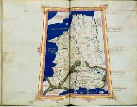 Ms Lat 463 fol.81v-82r Map of Gaul, Belgium, Lyon and Aquitaine (vellum) 19th