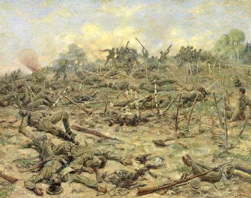 The Russian Infantry Attacking the German Entrenchments, 1918 (oil on canvas) von Pyotr Pavlovich Karyagin