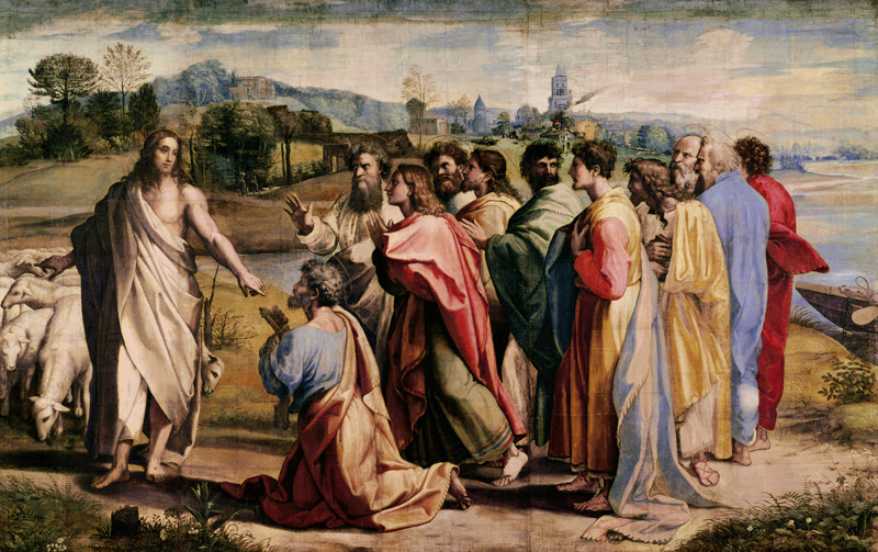 Christ's Charge to St. Peter (cartoon for the Sistine Chapel) (PRE RESTORATION) von Raffael - Raffaello Santi