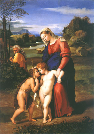 Heilige Familie mit hl. Johannes (Madonna del Passeggio) von Raffael - Raffaello Santi