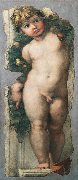 Putto with Festoon (fresco fragment) von Raffael - Raffaello Santi
