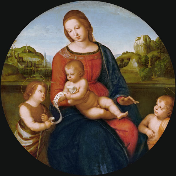 Maria mit dem Kind und dem kleinen Johannes d.T. (Madonna Terranuova) von Raffael - Raffaello Santi