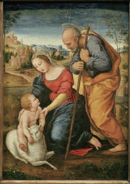 Raphael / Holy Family with lamm / 1504 von Raffael - Raffaello Santi