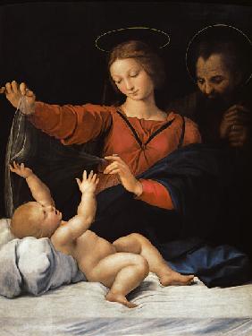 hl. Familie, sogenannte Madonna del Velo. Kopie des verschollenen Gemäldes.