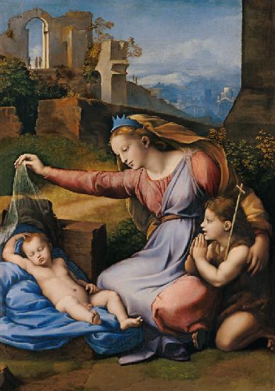 Madonna mit schlafenden Kind und hl. Johannes (Madonna mit dem Diadem) 1511