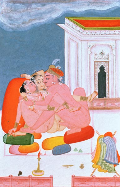 A Prince involved in united intercourse, described by Vatsyayana in his 'Kama Sutra', Bundi, Rajasth von Rajput School