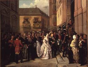 Isabella II of Spain (1830-1904) and her husband Francisco de Assisi visiting the Church of Santa Ma