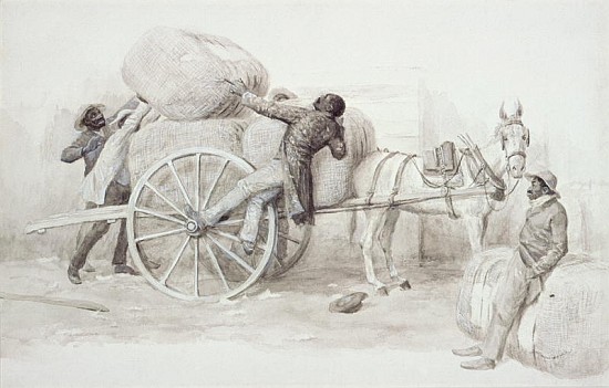 Cotton Bales at Charleston (pen & wash on paper) von Randolph Caldecott