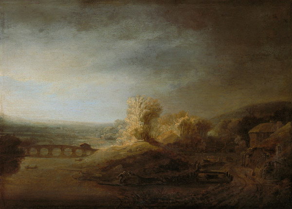Landscape with arch bridge von Rembrandt van Rijn