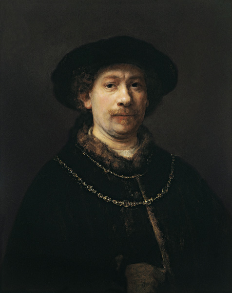 Selbstporträt mit Barett und zwei Goldketten von Rembrandt van Rijn