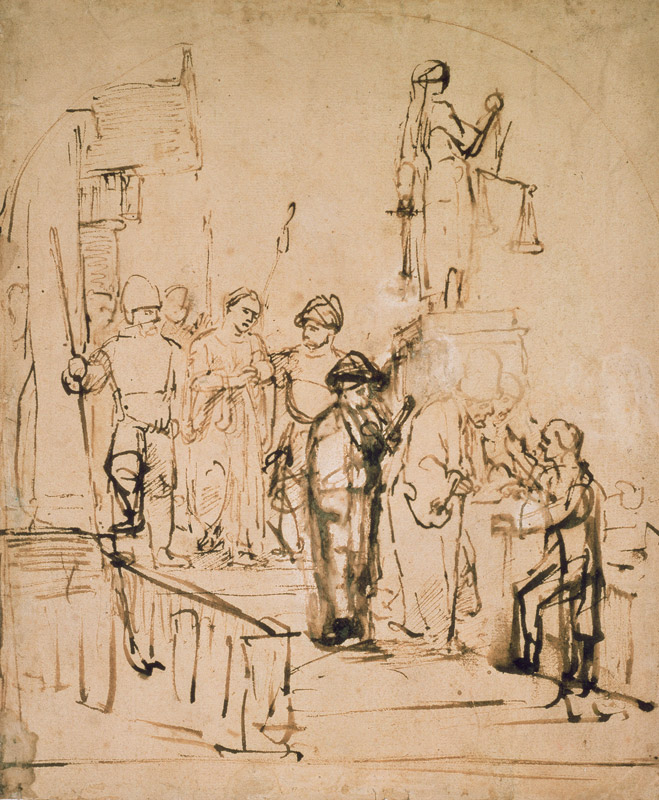 Susanna Brought to Judgement (pen & ink on paper) von Rembrandt van Rijn