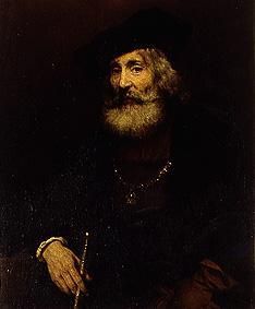 Bildnis eines alten Mannes mit Stock und Hut. von Rembrandt van Rijn