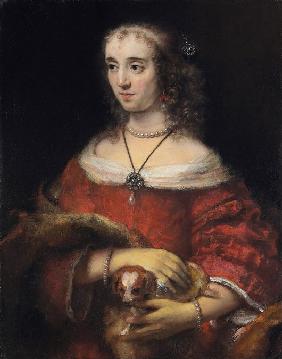 Bildnis einer jungen Frau mit Schoßhund