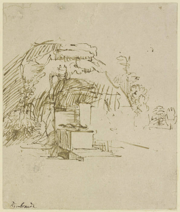 Brunnen vor einer Hütte von Rembrandt van Rijn