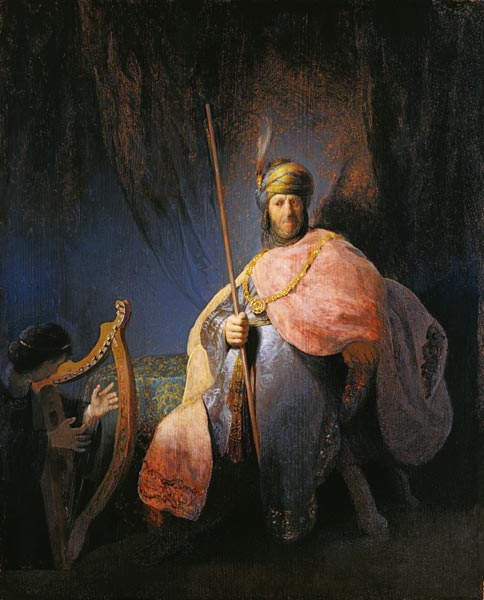 David, vor Saul die Harfe spielend. von Rembrandt van Rijn