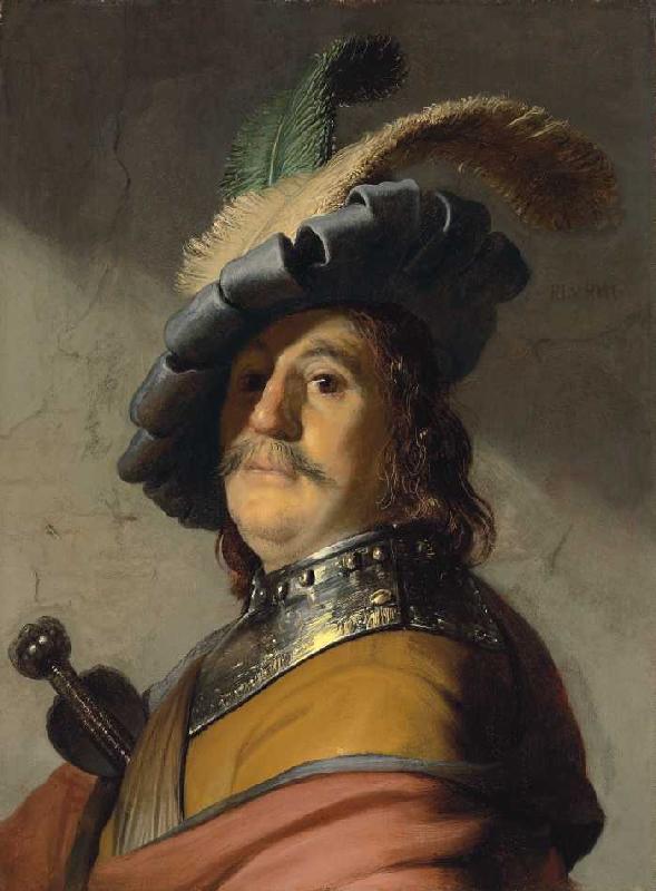 Ein Mann mit Ringkragen und Kappe. von Rembrandt van Rijn