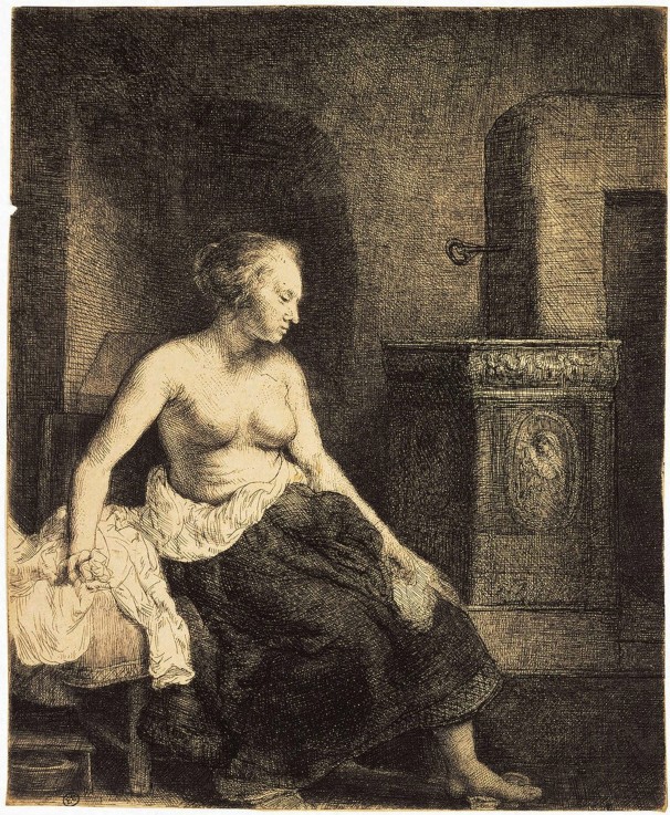 Halbnackte Frau am Kamin von Rembrandt van Rijn