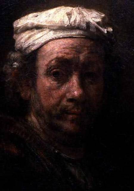 Portrait of the Artist at His Easel, detail of the face von Rembrandt van Rijn