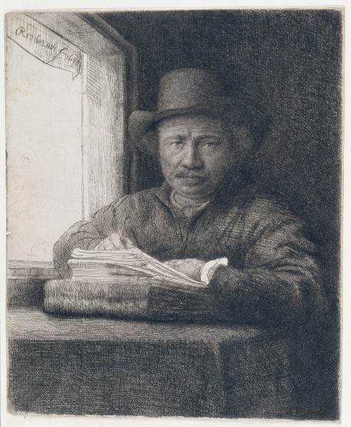 Selbstbildnis radierend am Fenster von Rembrandt van Rijn