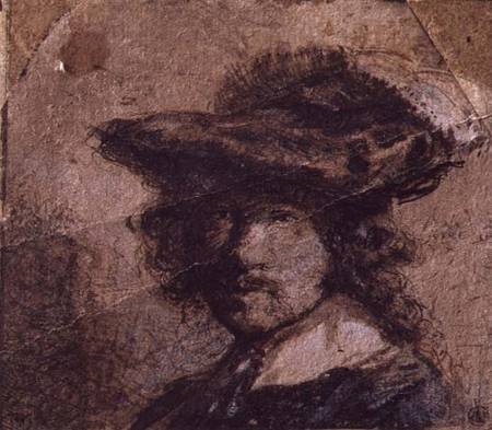 Self Portrait with a Plumed Hat and White Collar von Rembrandt van Rijn
