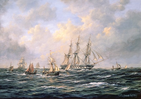 Convoy of East Indiamen amid Fishing Boats von Richard  Willis