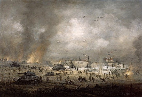 ''The Tanks Go In'', Sword Beach (oil on canvas)  von Richard  Willis