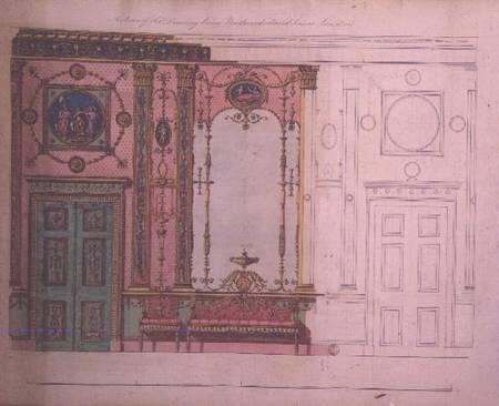 Section of the Drawing Room, Northumberland House, London; Design for end wall von Robert Adam