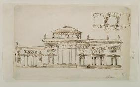 Sketched design for a domed building (pen & ink) 1863