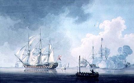 English Ships of War, one firing a Salute von Robert Cleveley
