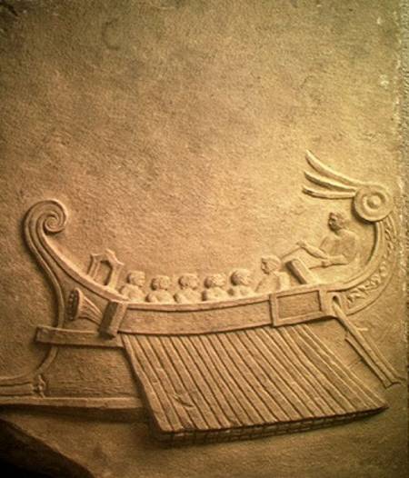 Carved tablet depicting a trireme von Roman