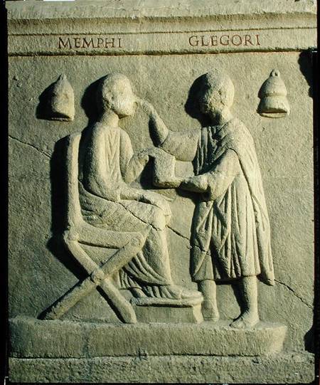 Relief depicting an oculist examining a patient von Roman