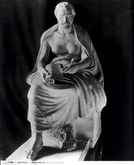 Seated Philosopher, the head thought to be Demosthenes (384-322 BC) (added later) from villa Montalt von Roman