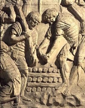 Construction of fortifications during the campaign against the Sarmatians, detail from a cast of Tra