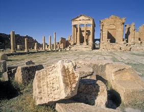 View of the forum with the temples of Jupiter, Juno and Minerva, Sufetula (photo) 