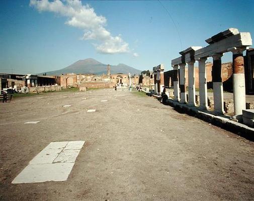 View of the Forum with Vesuvius in the background (photo) von Roman 1st century BC