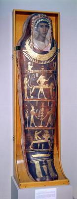 Painted and gilded mummy case of Artemidorus with encaustic portrait in the Hellenistic style, from 17th